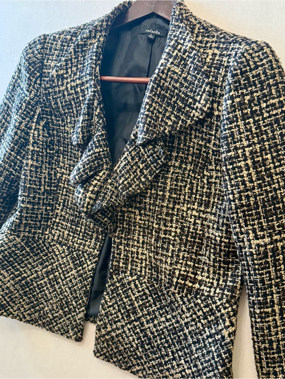 Rafaella Tweed Blazer Jacket Large Ruffle Trim Peplum Wool Blend Plaid Textured